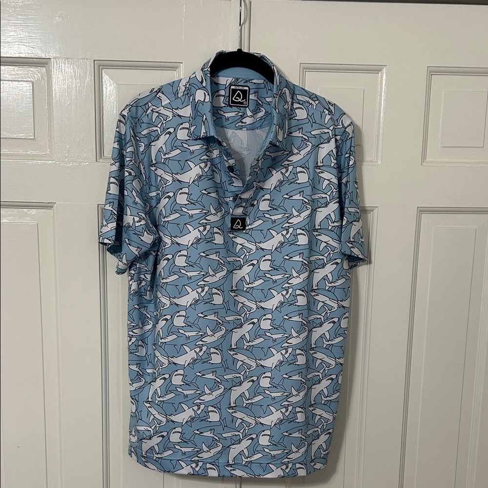 Men's Blue Shark Pattern Golf Shirt